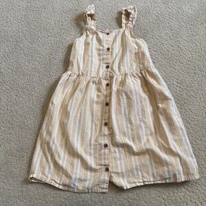 H&M Kids Neutral Sleeveless Striped Dress in Beige and White 100% Cotton US 7